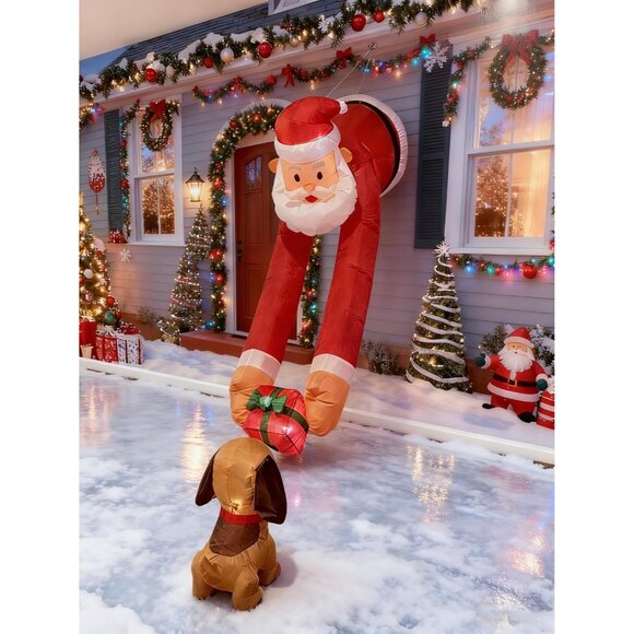 ⚡7ft Christmas Inflatable Santa Claus with Puppy Gift Box Outdoor Decoration - Picture 1 of 8